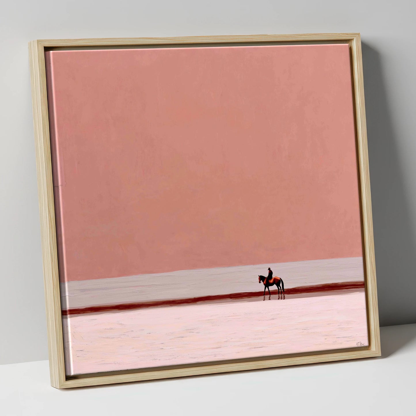 Solitary Rose Horizon horse landscape canvas wall art in natural frame