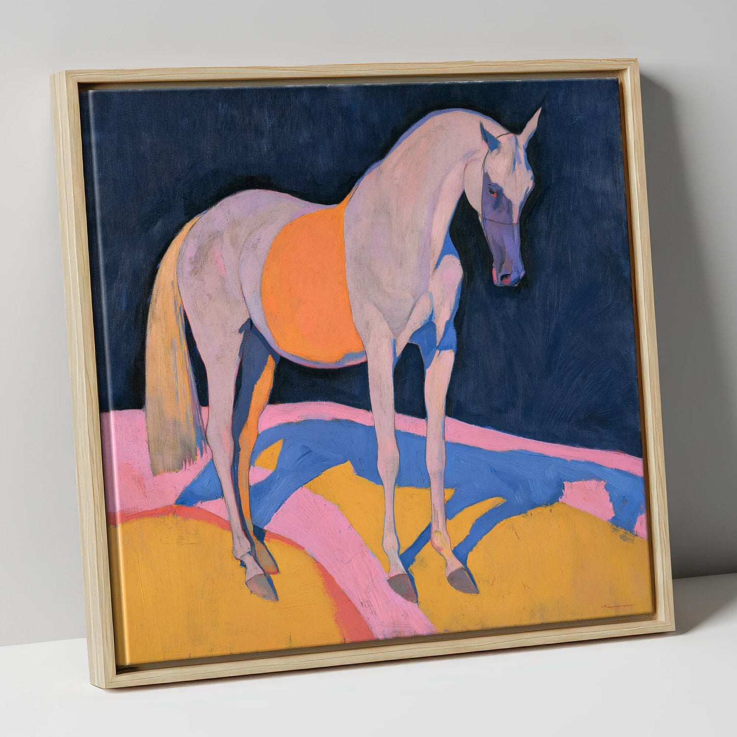 Grey Arabian In Bold Colours horse breed canvas wall art in natural frame