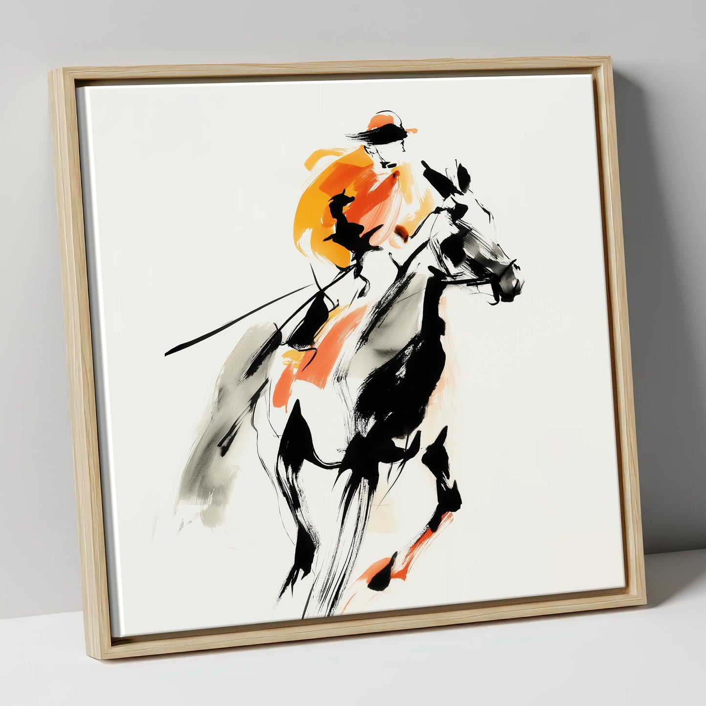Amber Pace racing horse canvas wall art in natural frame