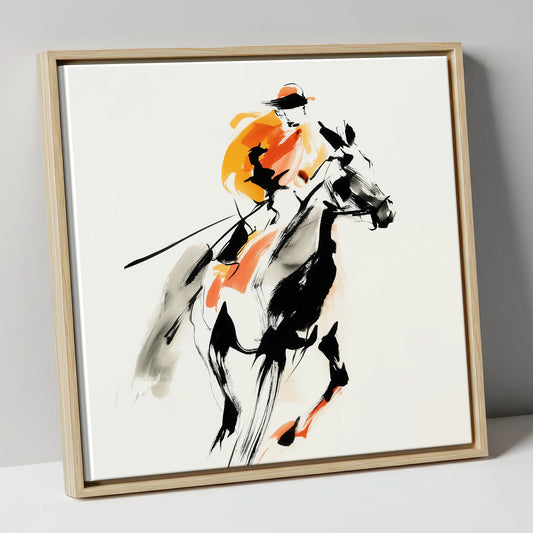 Amber Pace racing horse canvas wall art in natural frame