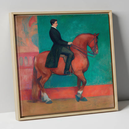 Collected Chestnut in Emerald dressage horse canvas wall art in natural frame