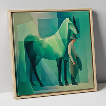 Emerald Geometry horse & rider canvas wall art in natural frame