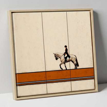 Modern Dressage Silhouette dressage horse canvas wall art in natural frame