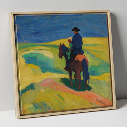 A Shared Horizon horse & rider canvas wall art in natural frame