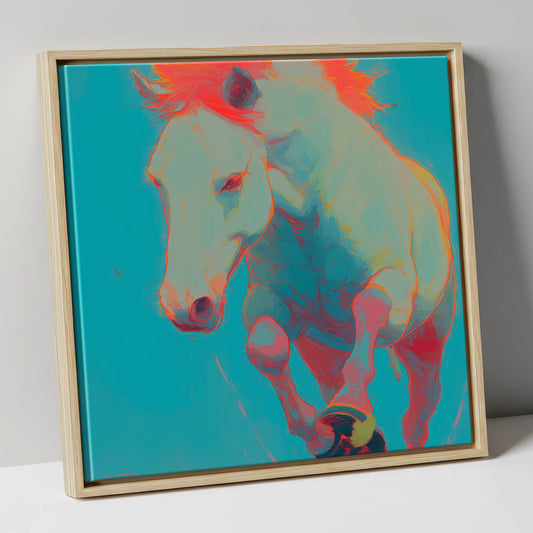 Vibrant Equine Spirit horse portrait canvas wall art in natural frame