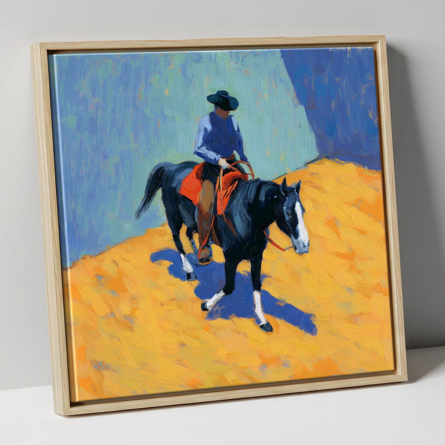 High Noon Arena western horse canvas wall art in natural frame