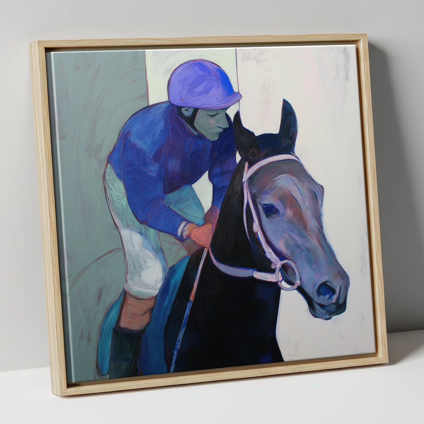 Moment of Focus racing horse canvas wall art in natural frame