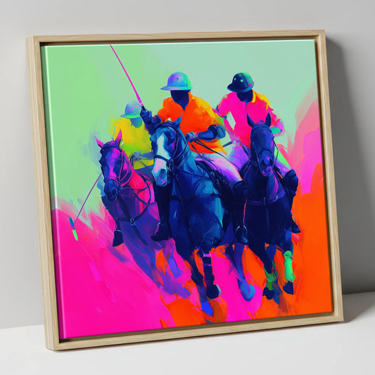 Pulse of the Match polo horse canvas wall art in natural frame
