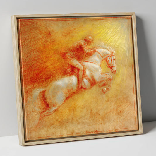 Ascent Into Light show jumping horse canvas wall art in natural frame