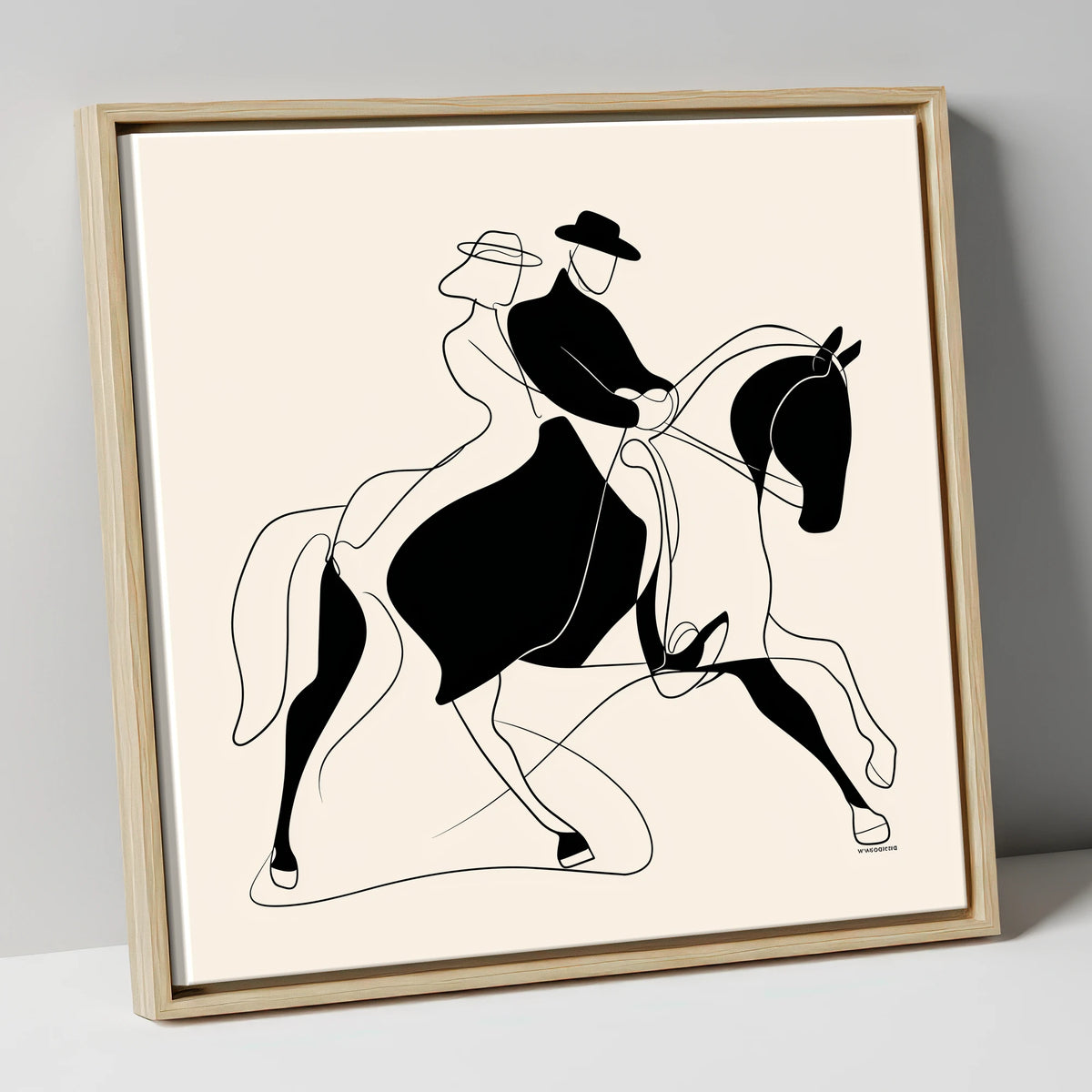 Minimalist Dressage Horse And Riders dressage horse canvas wall art in natural frame