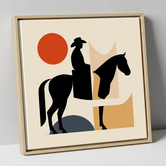 Abstract Western Silhouette western horse canvas wall art in natural frame