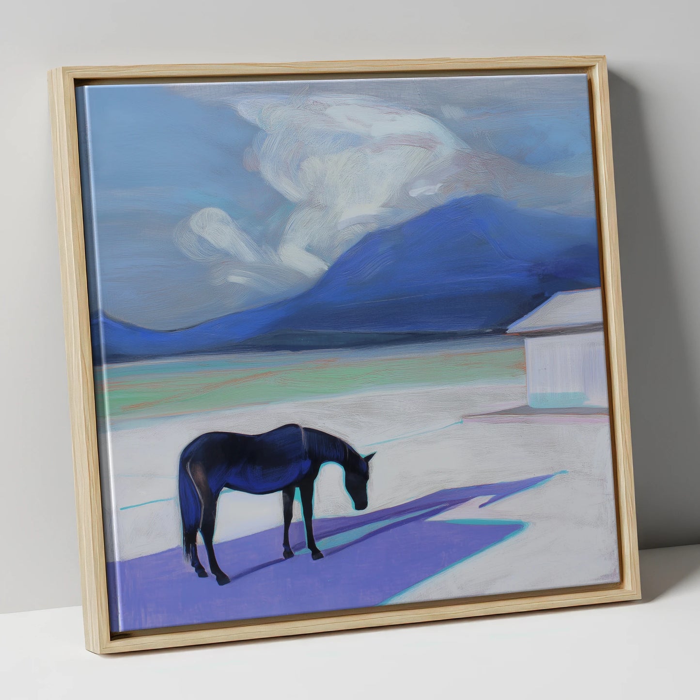 Lavender Shadows horse landscape canvas wall art in natural frame