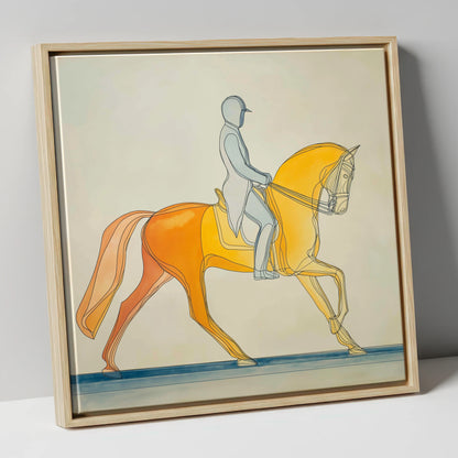 Golden Dressage Cadence dressage horse canvas wall art in natural frame