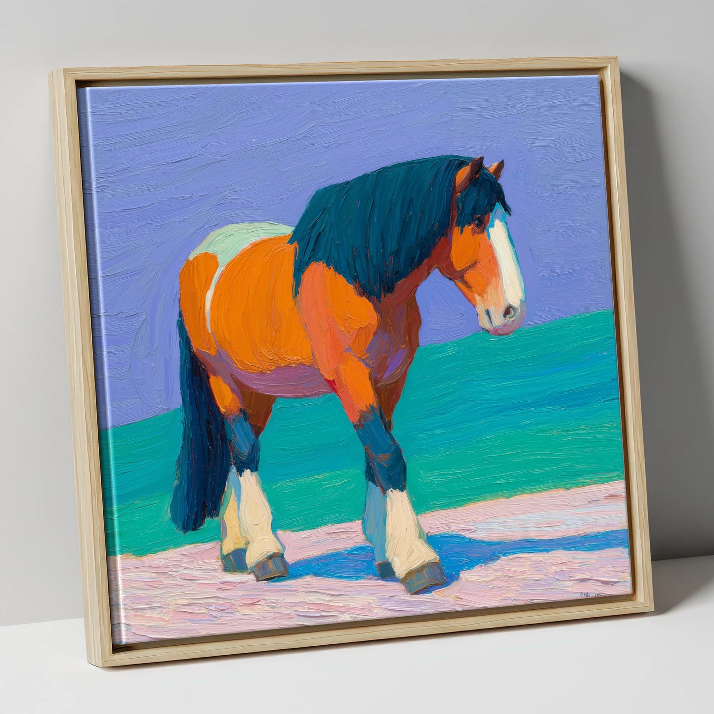 Vibrant Heavy Horse working horse canvas wall art in natural frame
