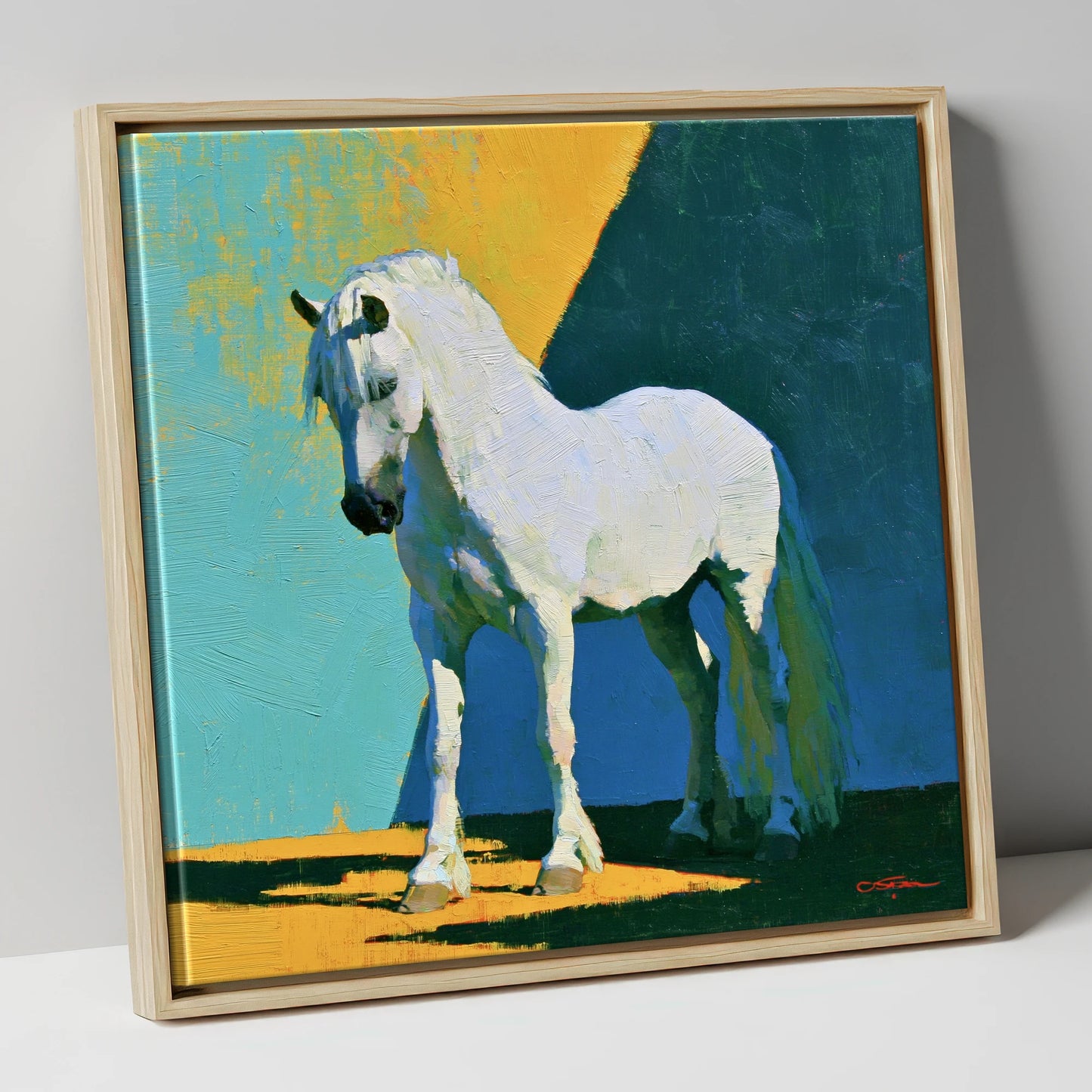 Grey Horse in Vivid Sunlight horse breed canvas wall art in natural frame
