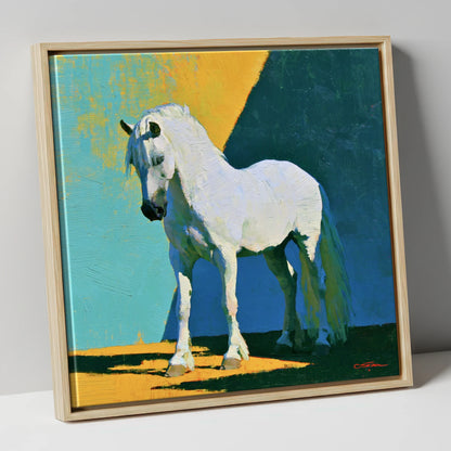 Grey Horse in Vivid Sunlight horse breed canvas wall art in natural frame