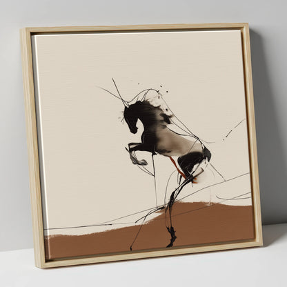 Dynamic Rearing Form wild horses canvas wall art in natural frame