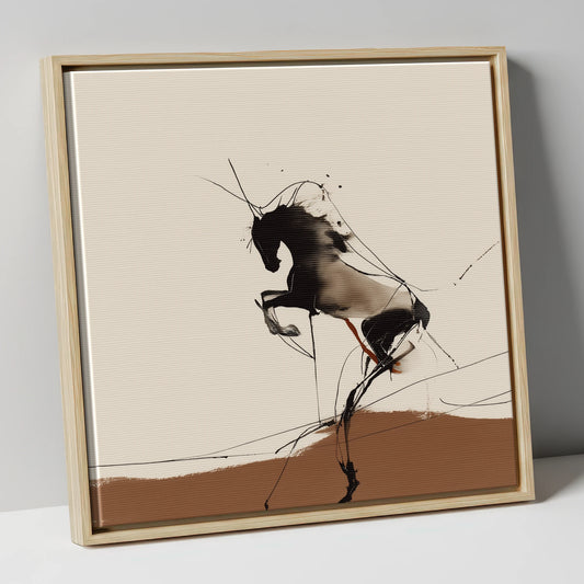 Dynamic Rearing Form wild horses canvas wall art in natural frame