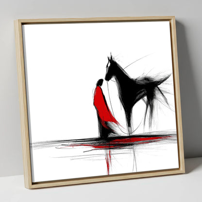 Crimson Connection horse & rider canvas wall art in natural frame