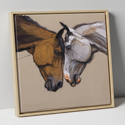 Kindred Spirits horse portrait canvas wall art in natural frame