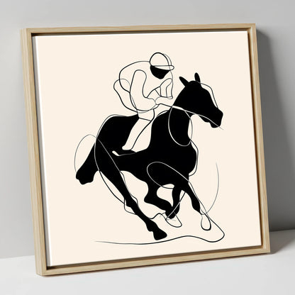 Monochrome Gallop racing horse canvas wall art in natural frame
