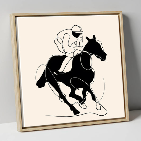 Monochrome Gallop racing horse canvas wall art in natural frame