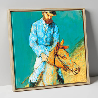 The Cerulean Rider racing horse canvas wall art in natural frame