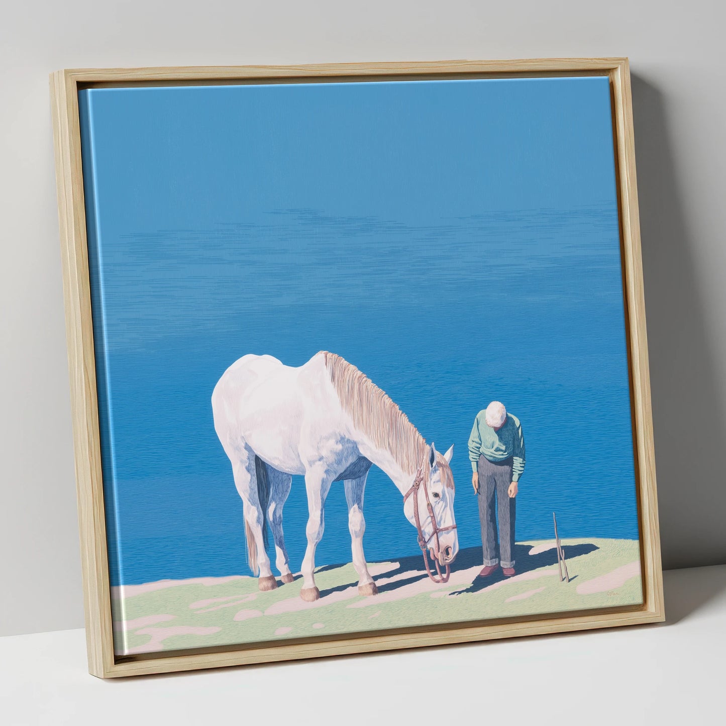 Shared Silence horse & rider canvas wall art in natural frame