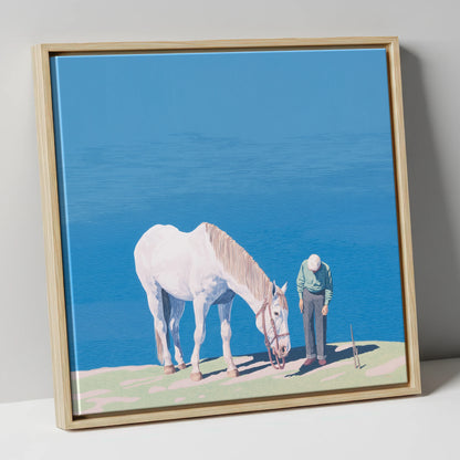 Shared Silence horse & rider canvas wall art in natural frame