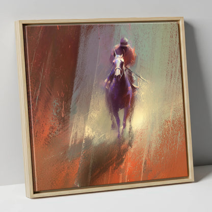 Out of the Haze racing horse canvas wall art in natural frame