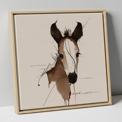 Delicate Ink Foal horse portrait canvas wall art in natural frame