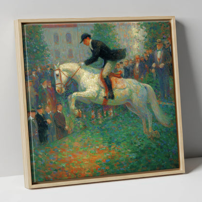 The Luminous Leap show jumping horse canvas wall art in natural frame