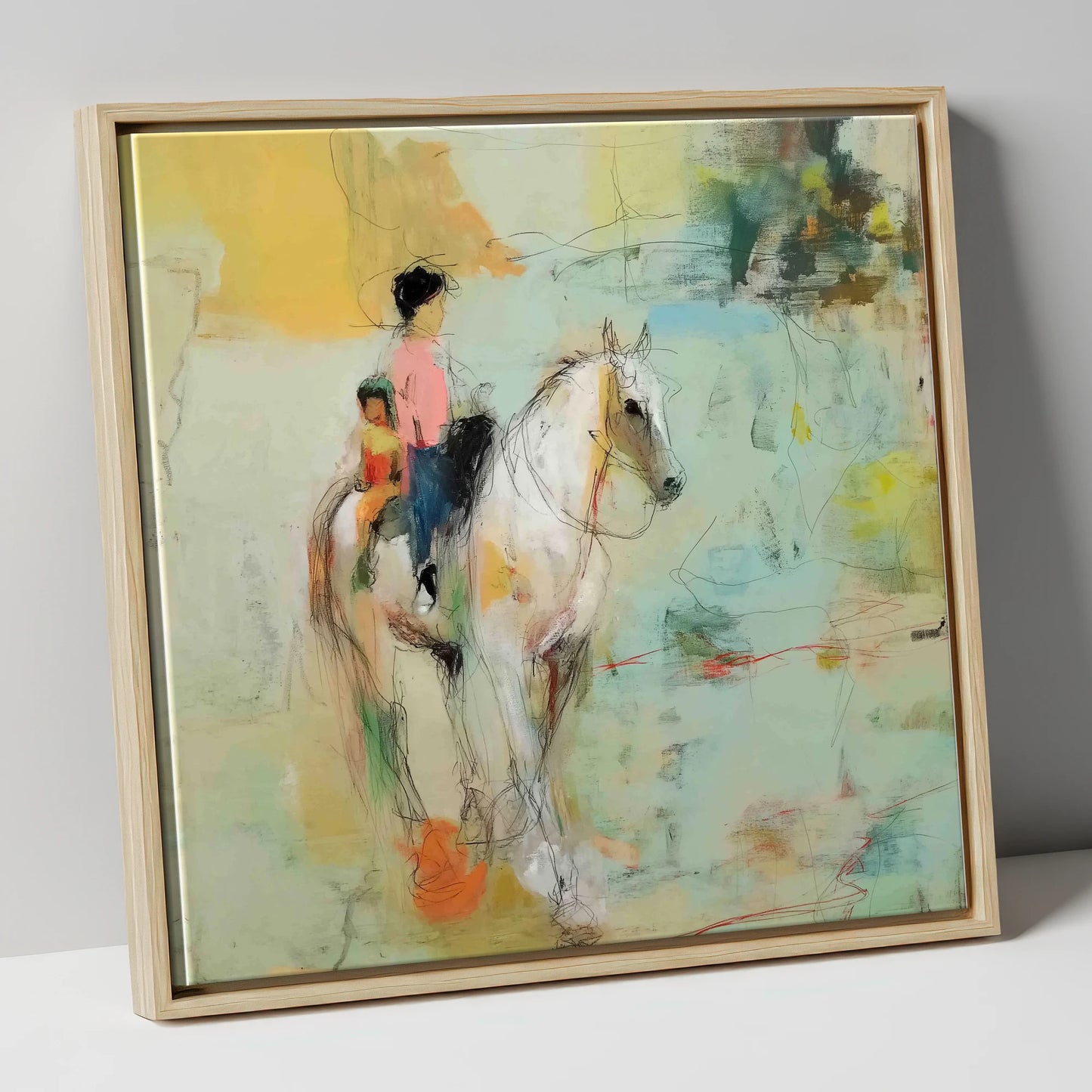 The Shared Ride horse & rider canvas wall art in natural frame