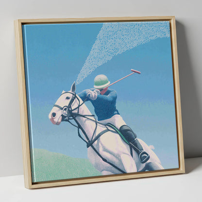 Skyward Swing polo horse canvas wall art in natural frame