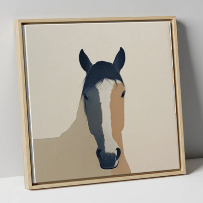 Contemporary Painted Blaze horse portrait canvas wall art in natural frame