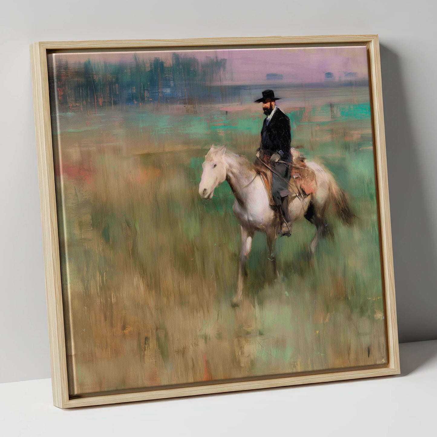 The Prairie Trail western horse canvas wall art in natural frame