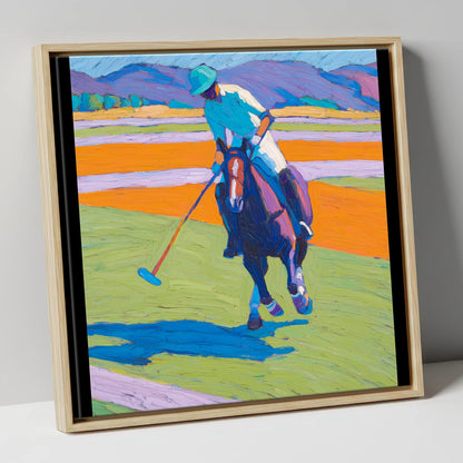 Vivid Chukka polo horse canvas wall art in natural frame