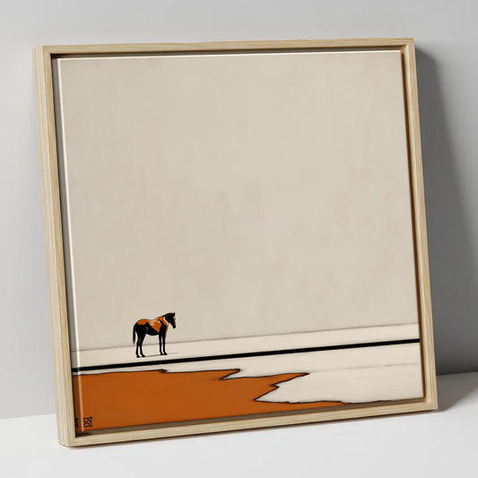 The Amber Horizon horse landscape canvas wall art in natural frame