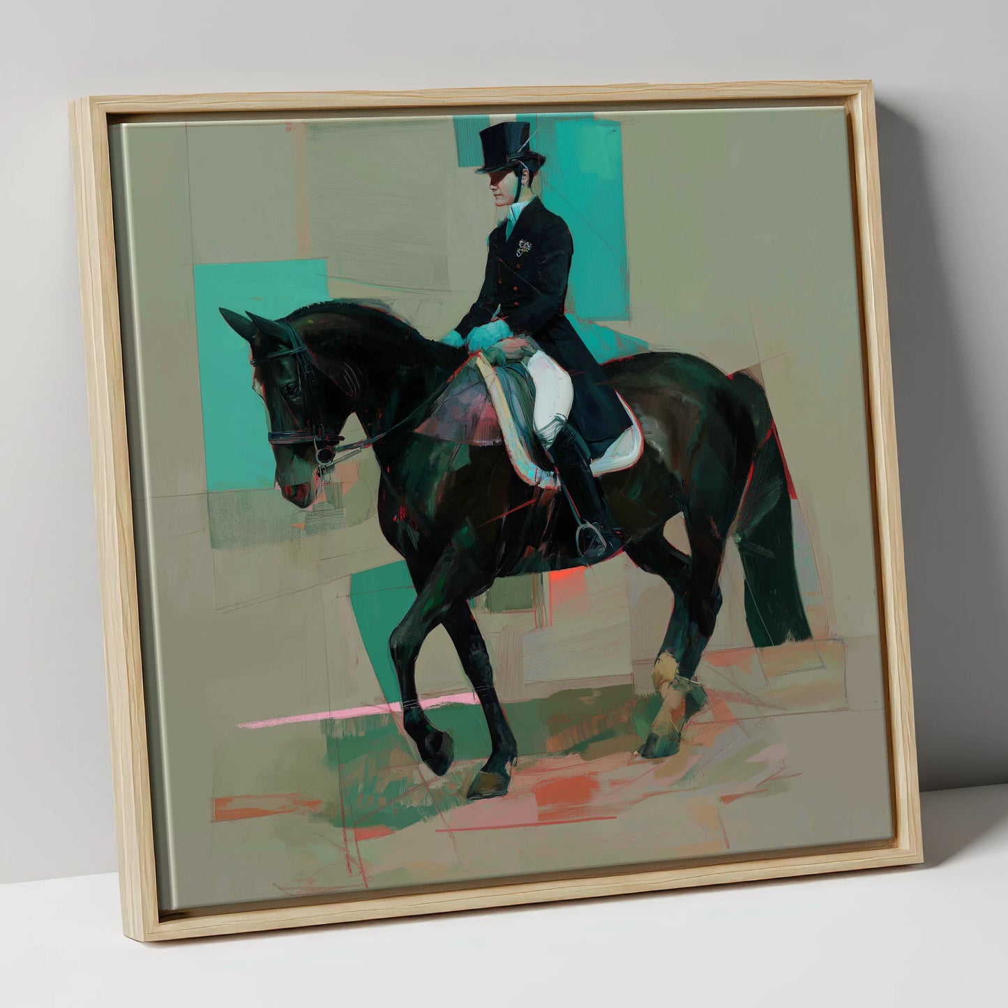Contemporary Collection dressage horse canvas wall art in natural frame