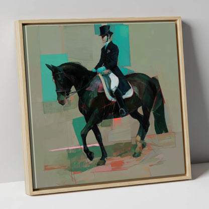 Contemporary Collection dressage horse canvas wall art in natural frame