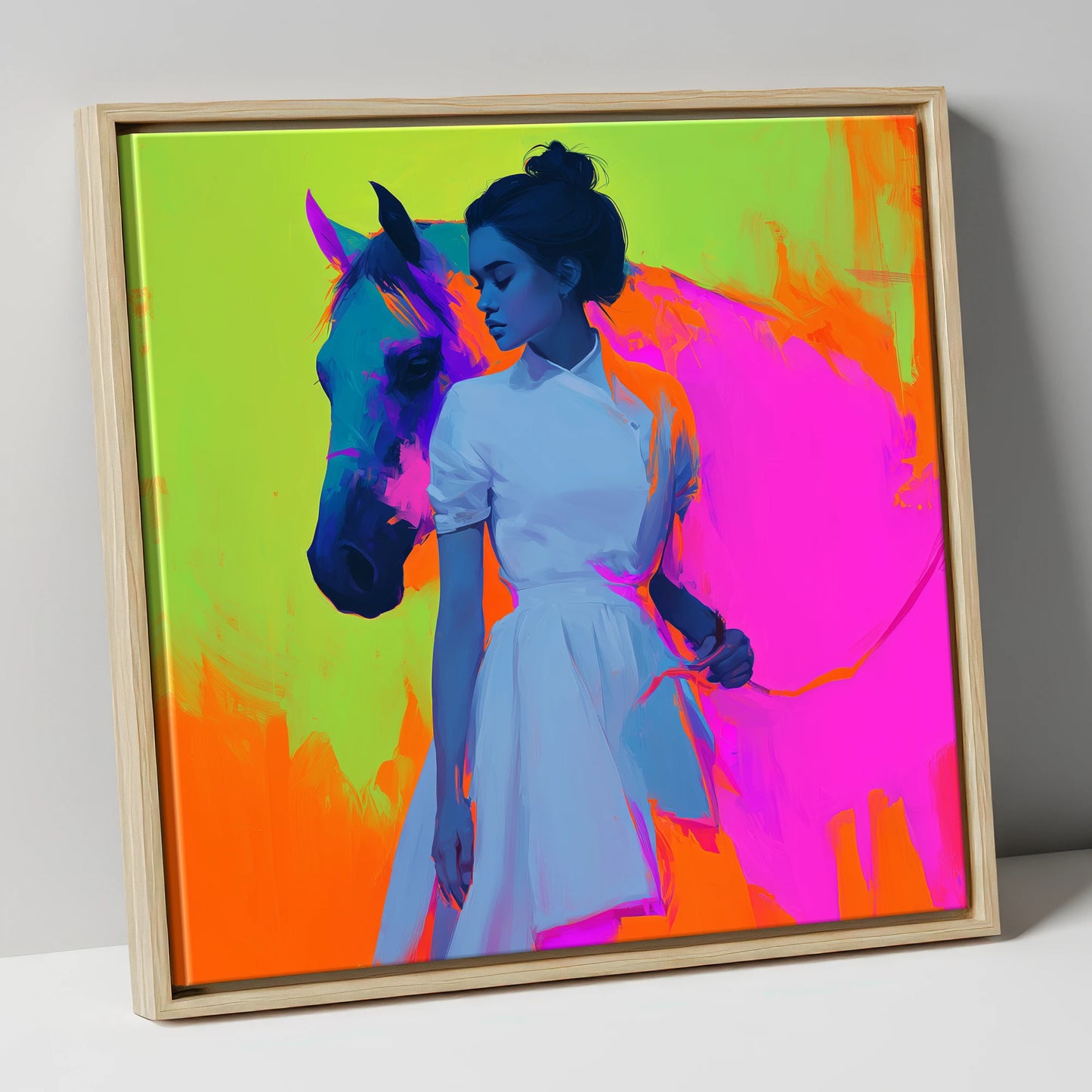 Electric Connection horse & rider canvas wall art in natural frame