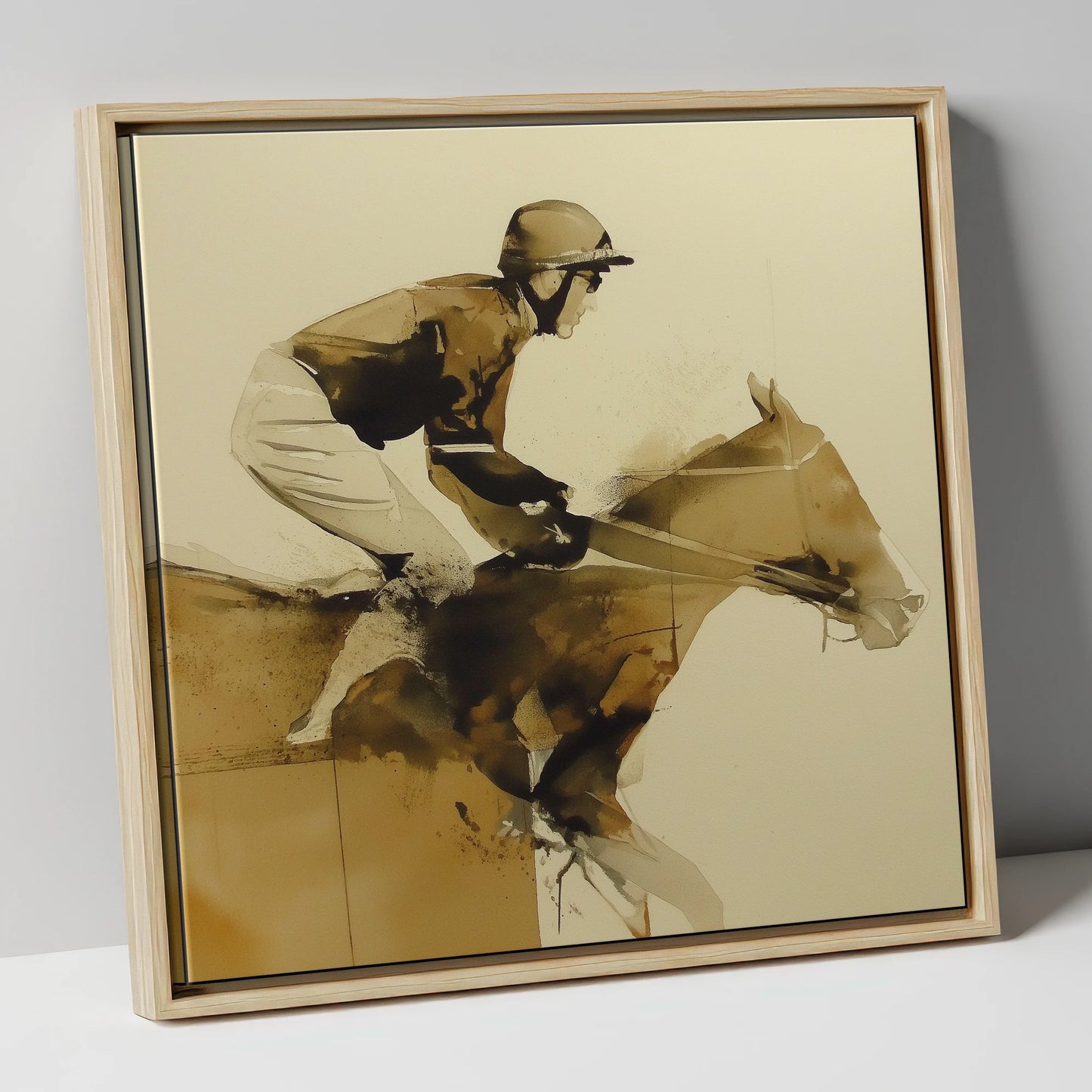 The Final Fence racing horse canvas wall art in natural frame