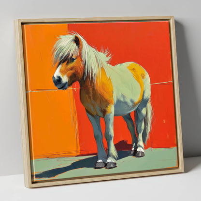 Vibrant Pony Portrait horse breed canvas wall art in natural frame