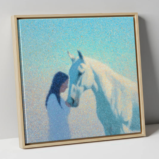 Luminous Connection horse & rider canvas wall art in natural frame