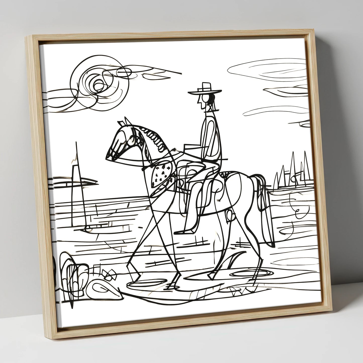 Abstract Coastal Ride beach horse canvas wall art in natural frame