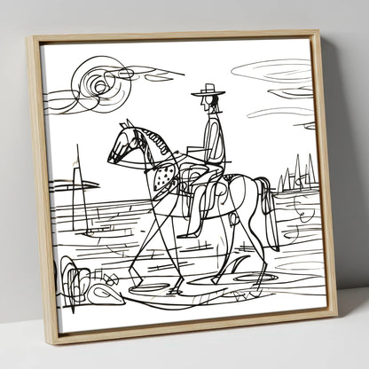 Abstract Coastal Ride beach horse canvas wall art in natural frame