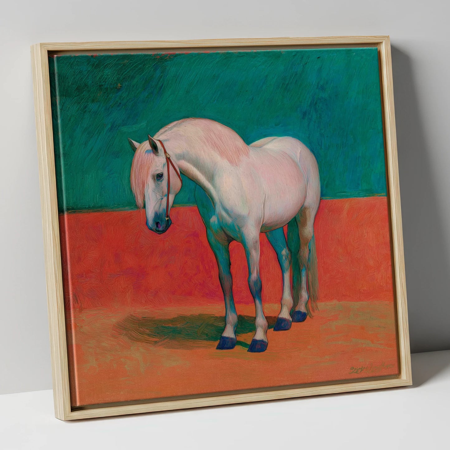 The Painted Grey horse breed canvas wall art in natural frame