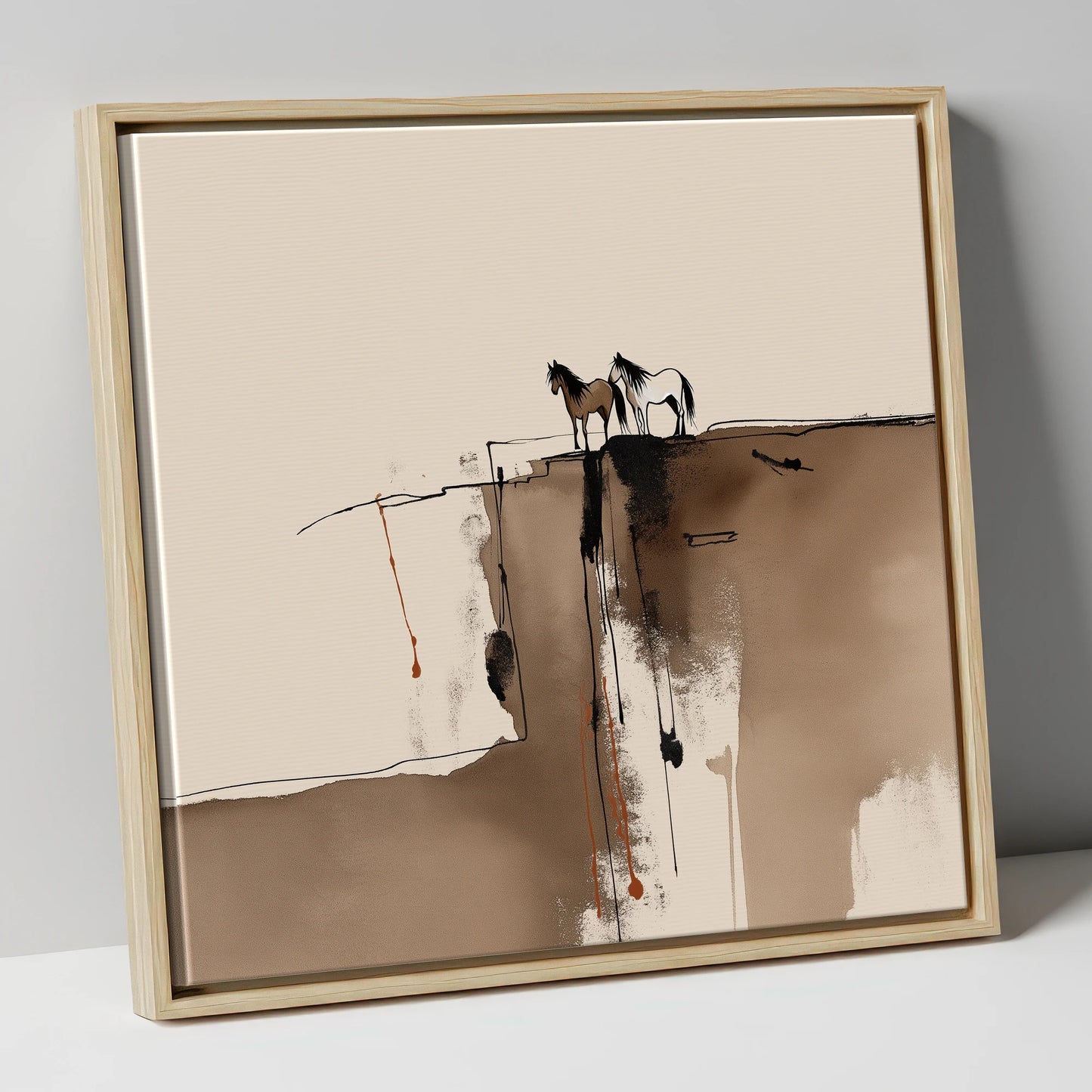 Horizon Companions wild horses canvas wall art in natural frame