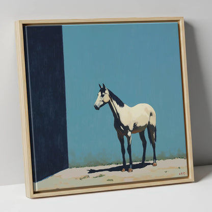 Cerulean and Shadow horse breed canvas wall art in natural frame
