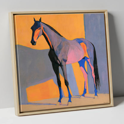 Vibrant Colour Block Horse horse breed canvas wall art in natural frame